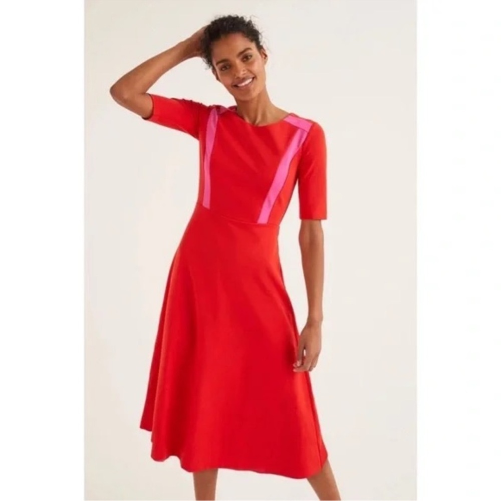 Boden Emily Ponte Midi Dress Size 14 LONG Red Pink Fit & Flare Stretch